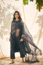 Blue Chanderi Organza Panel Suit