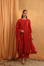 Red Chanderi Embroidered Suit Set