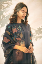 Blue Chanderi Organza Panel Suit