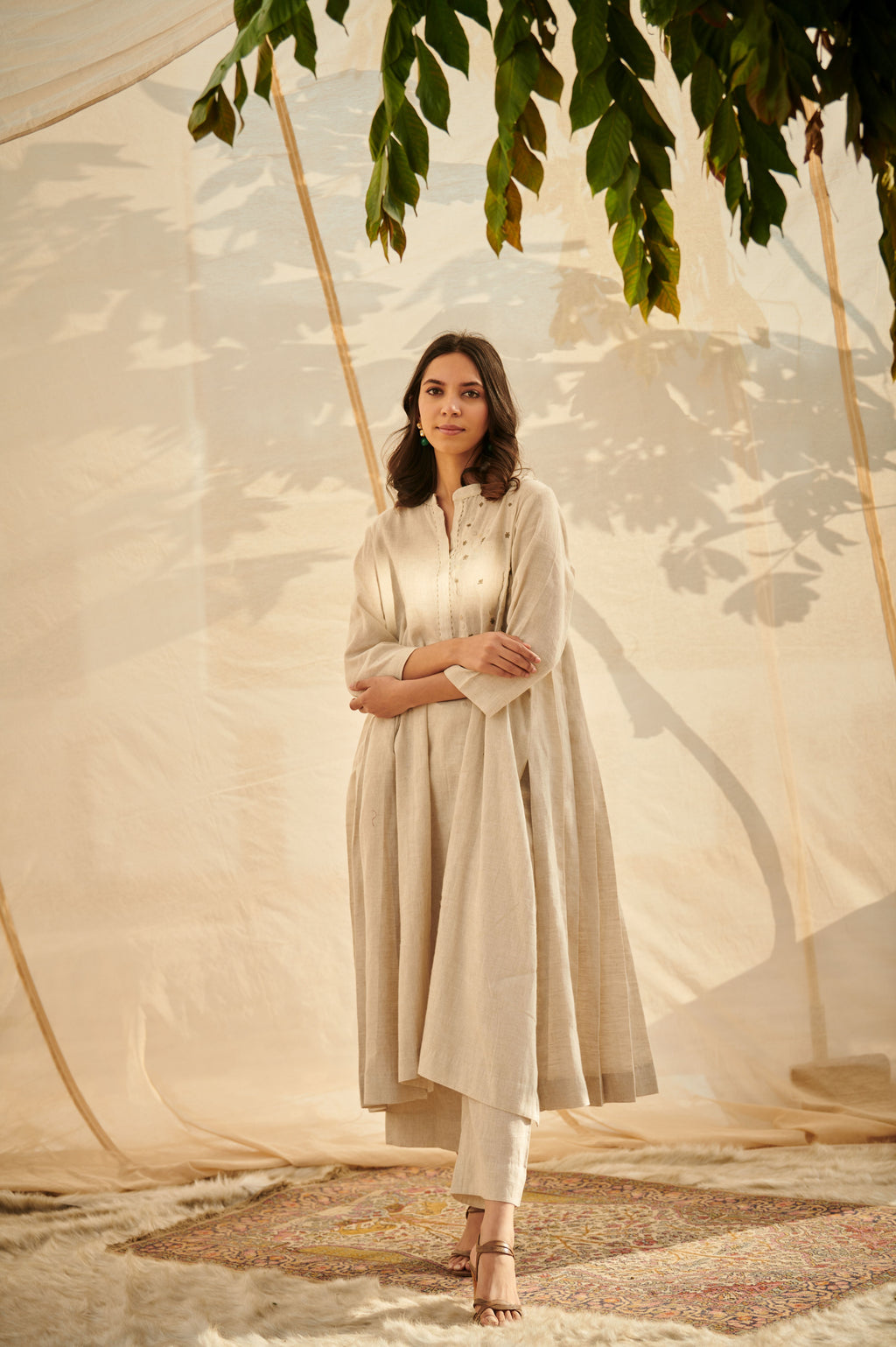 Grey Cotton Linen Suit Set