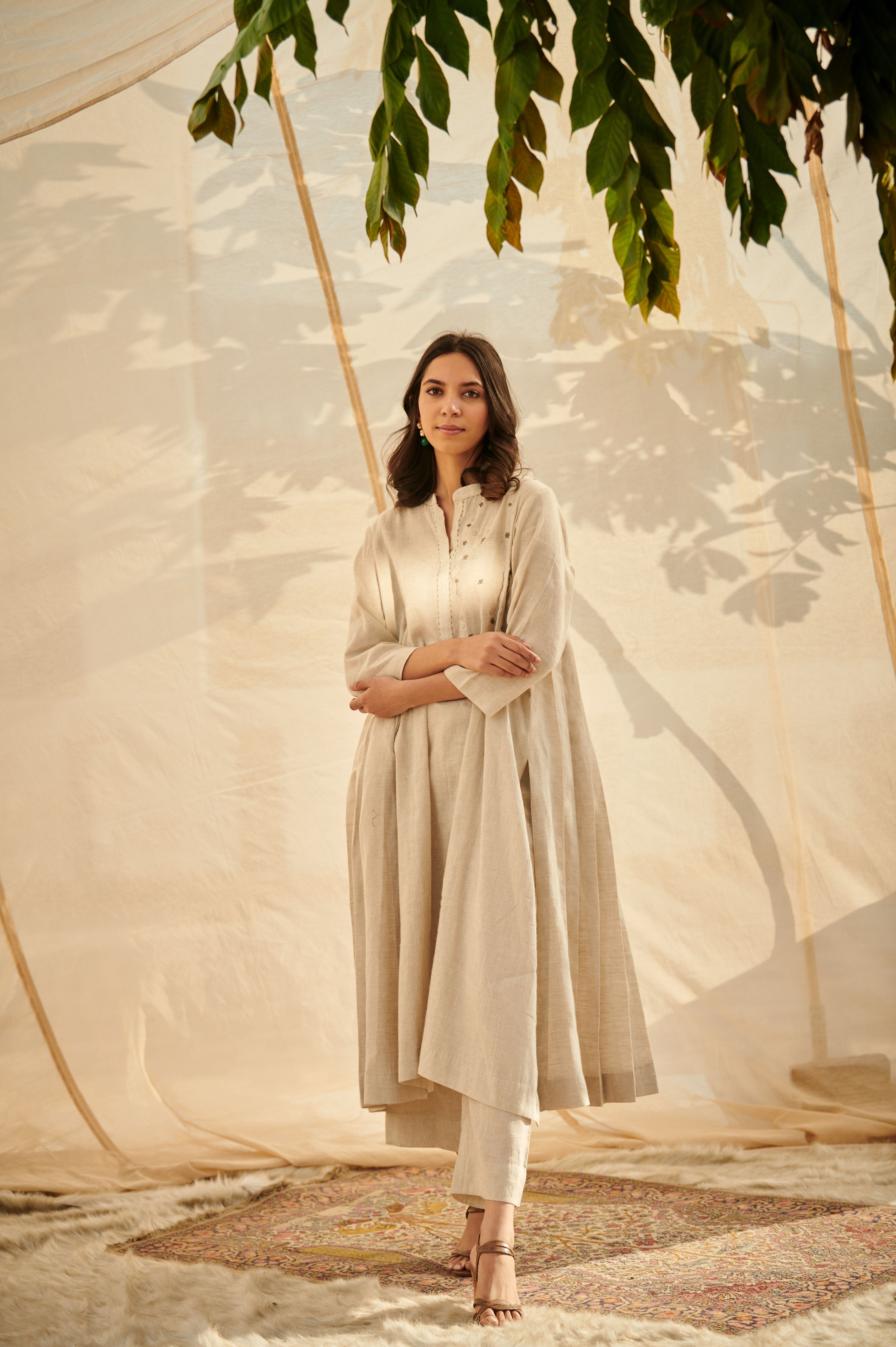 Grey Cotton Linen Suit Set