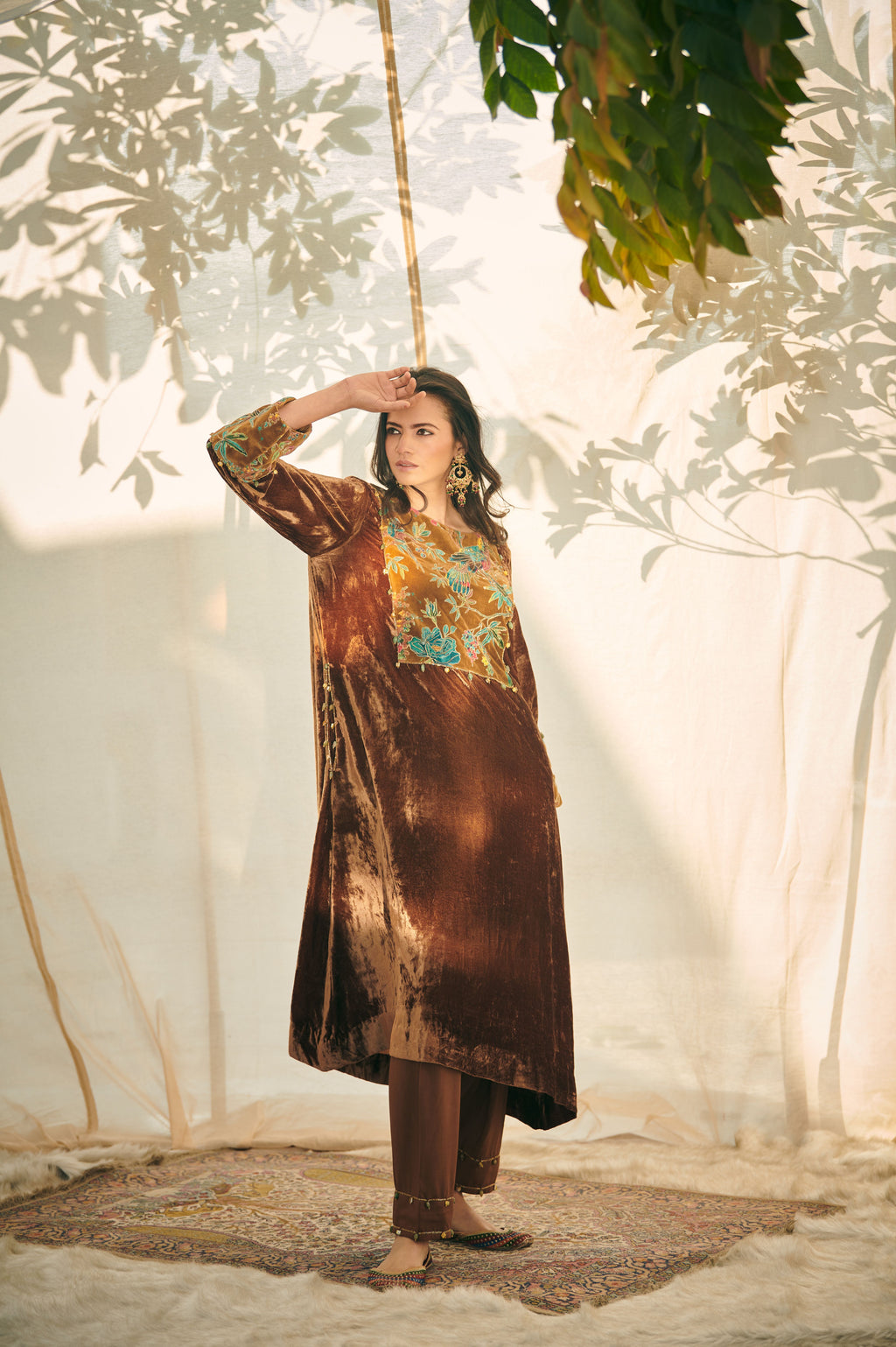 Brown Velvet Kurta Set