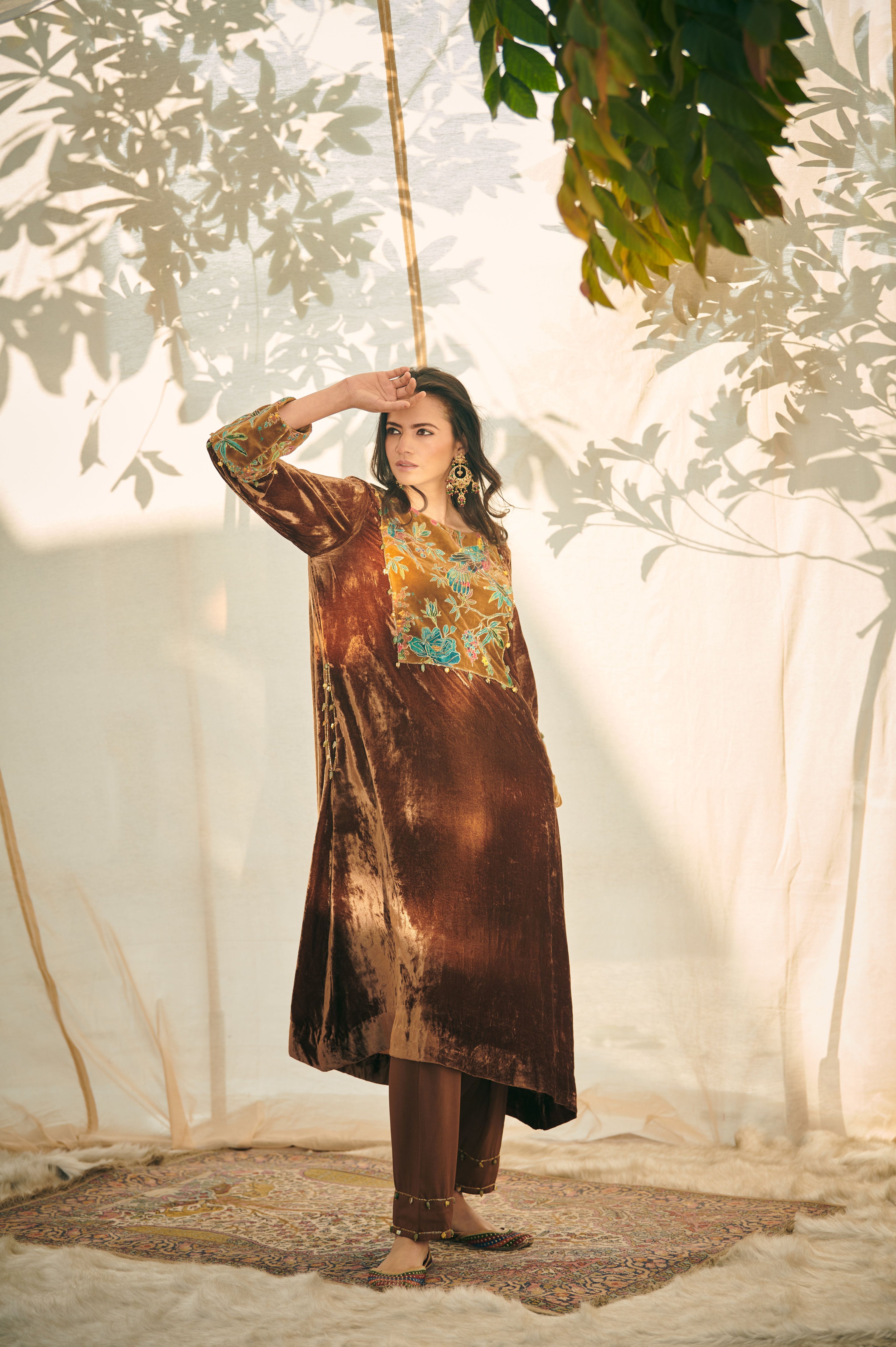 Brown Velvet Kurta Set