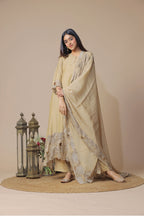 Beige Chanderi Embroidered Kurta Set