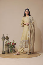 Beige Chanderi Embroidered Kurta Set