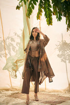 Brown Chanderi Cape Set