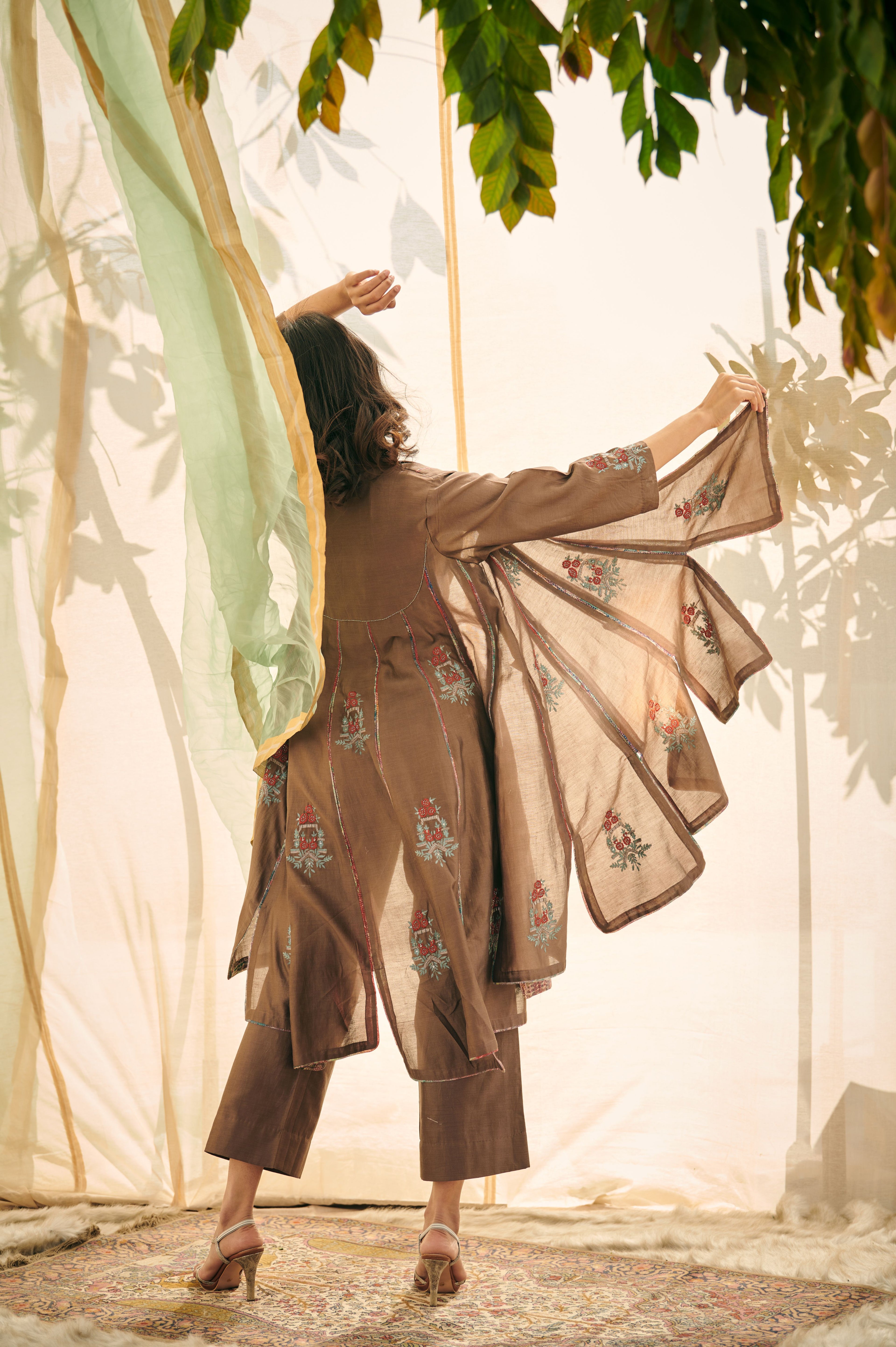 Brown Chanderi Cape Set