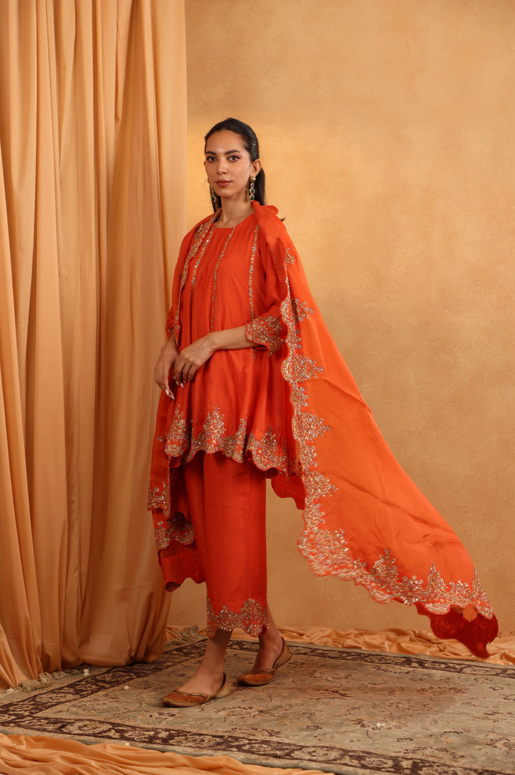Orange Cotton Silk Suit Set