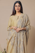 Beige Chanderi Embroidered Kurta Set
