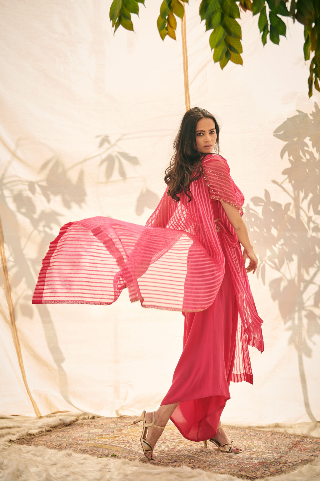 Hot Pink Magenta Organza Cape Set
