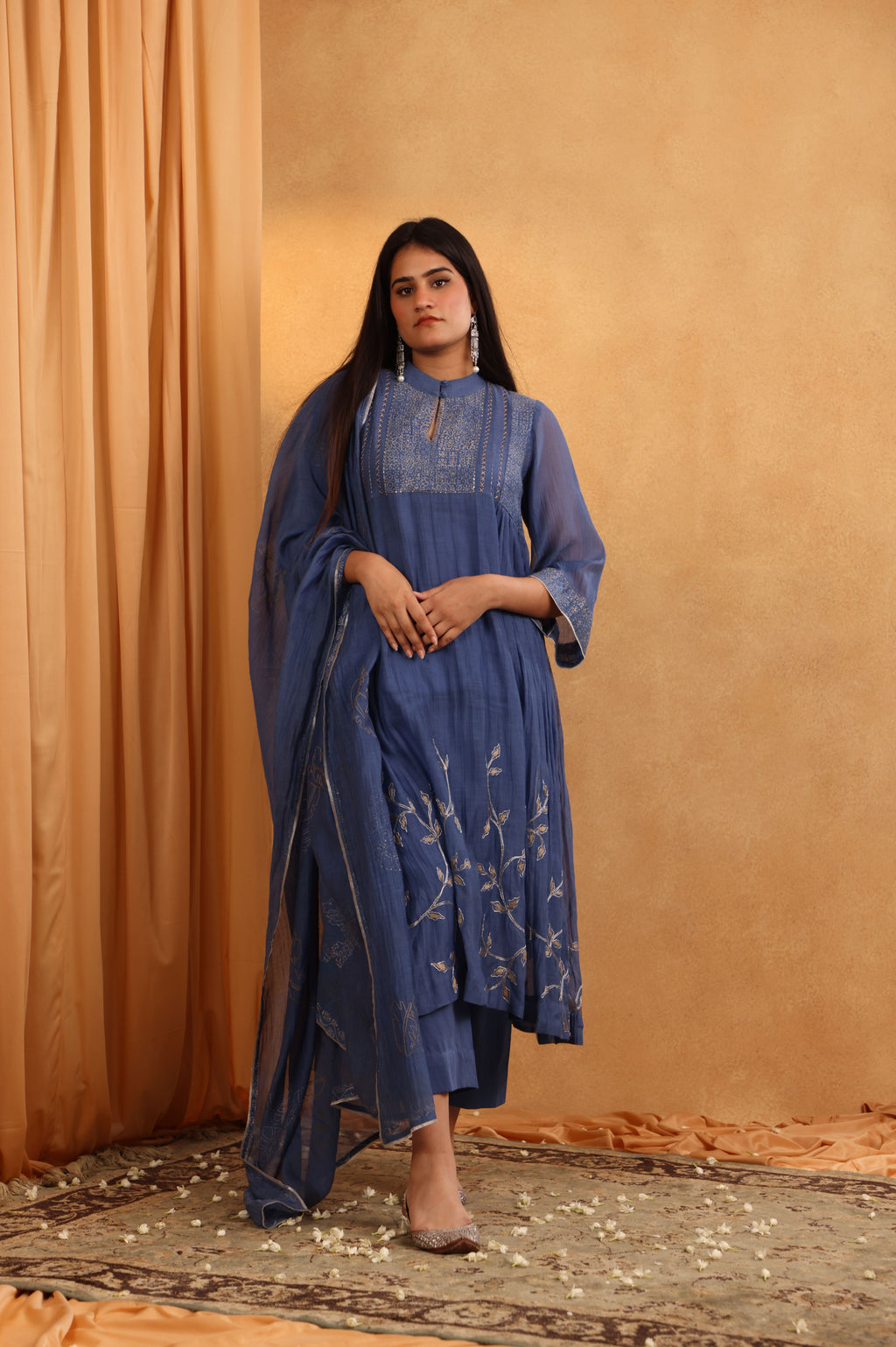 Dusty Blue Handloom Chanderi Suit Set