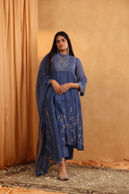 Dusty Blue Handloom Chanderi Suit Set