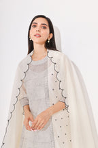 White Black Block Print Chanderi Kurta Set