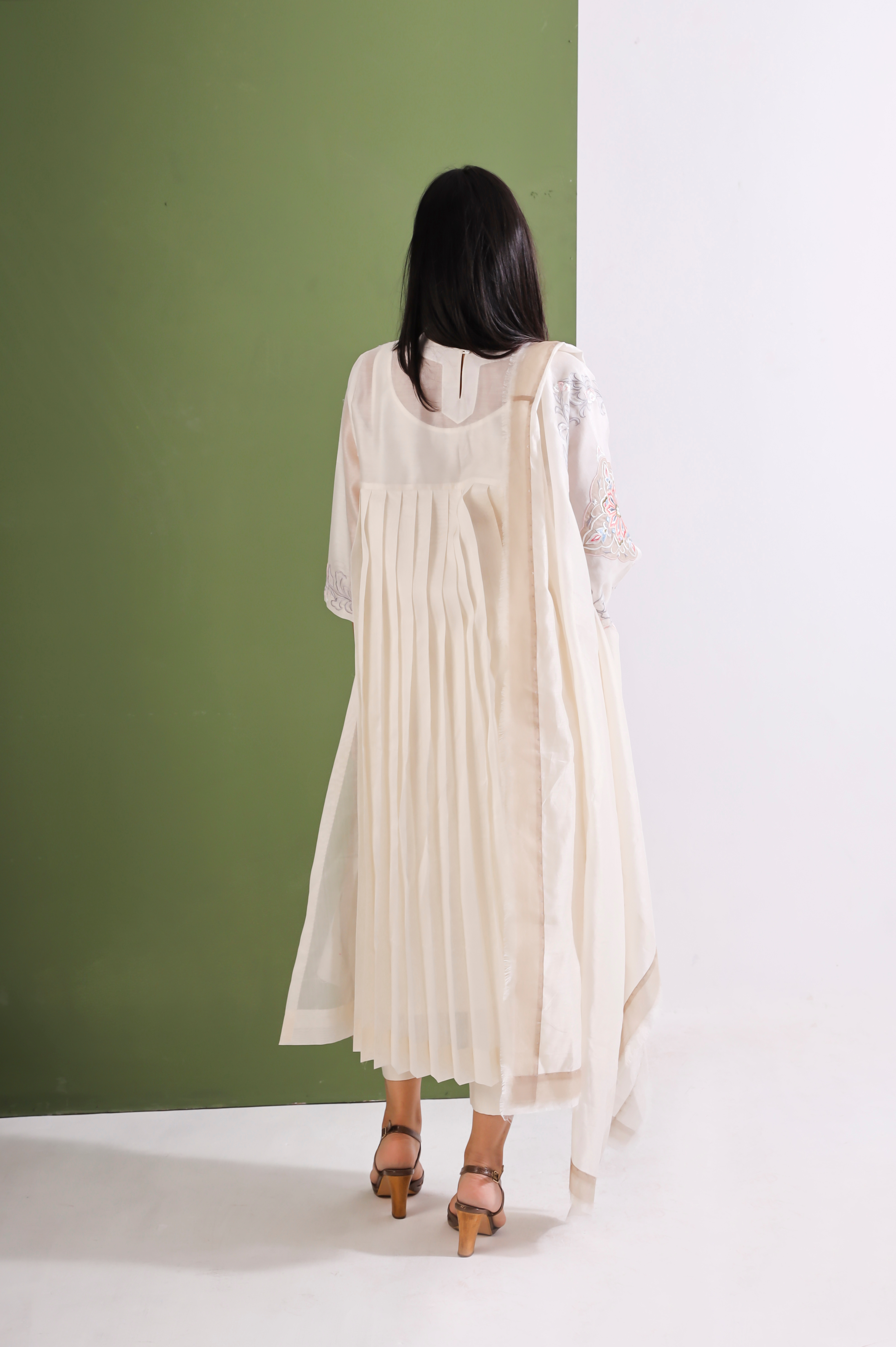 Ivory Beige Embroidered Chanderi Suit