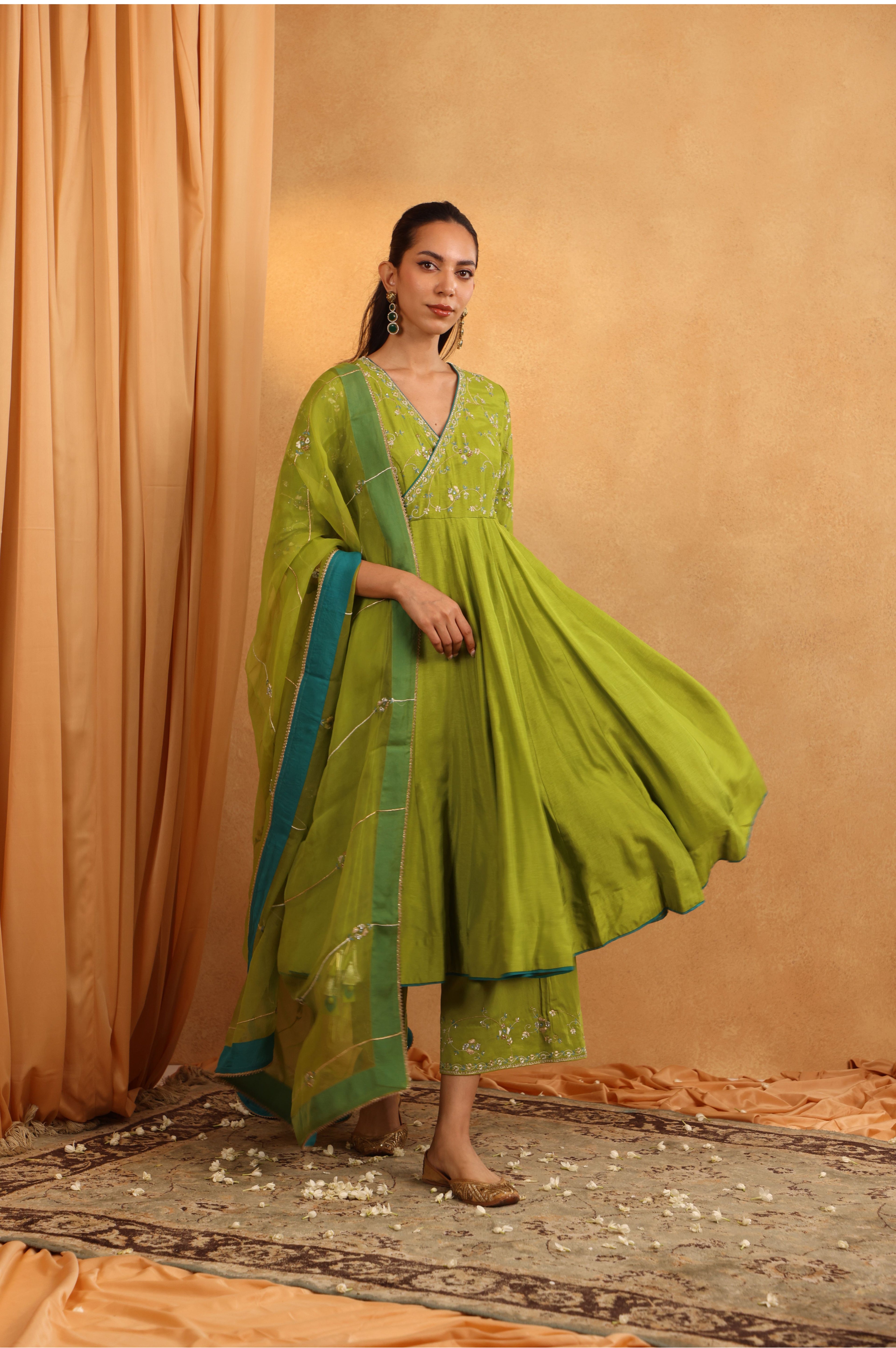Lime Green Angrakha Suit