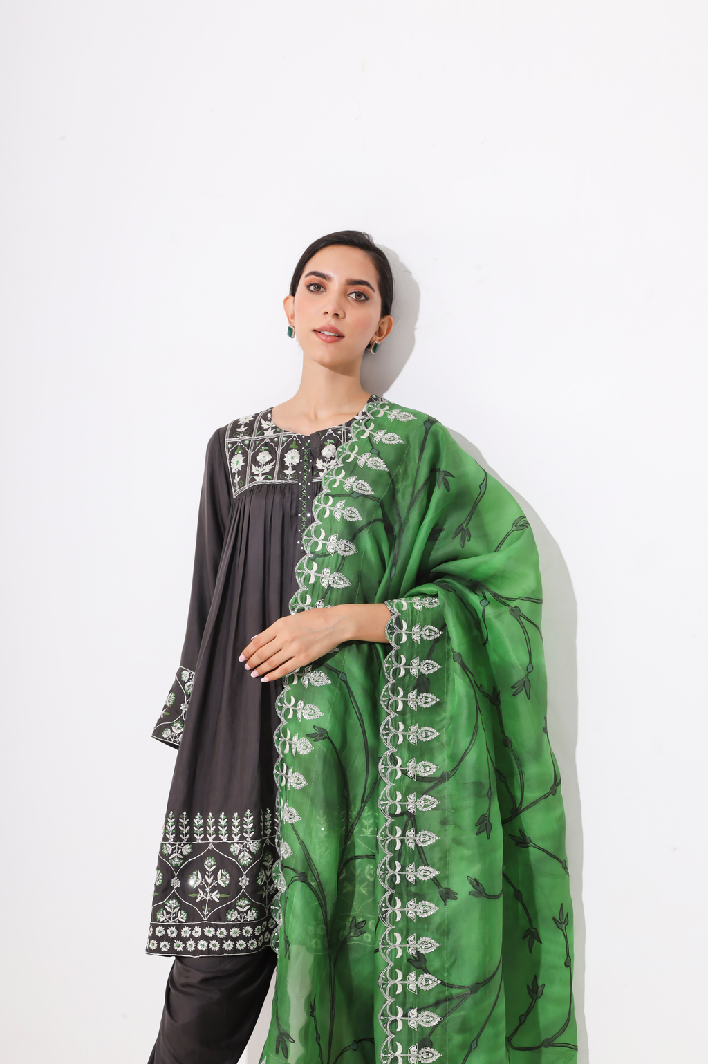 Smokey Grey Silk Suit Set