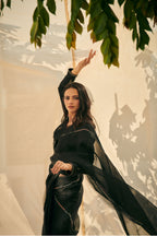 Black Organza Stitched Saree