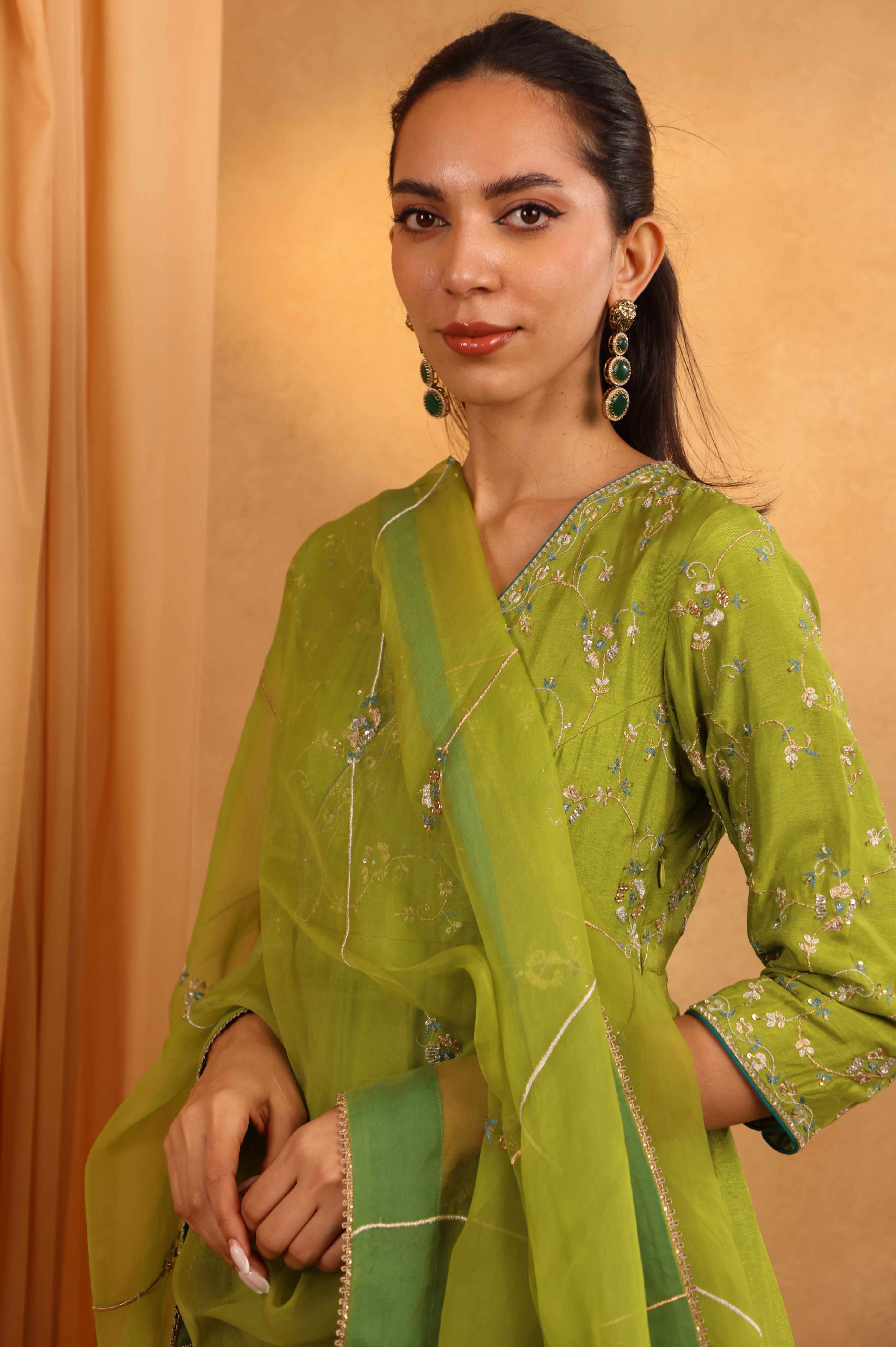 Lime Green Angrakha Suit