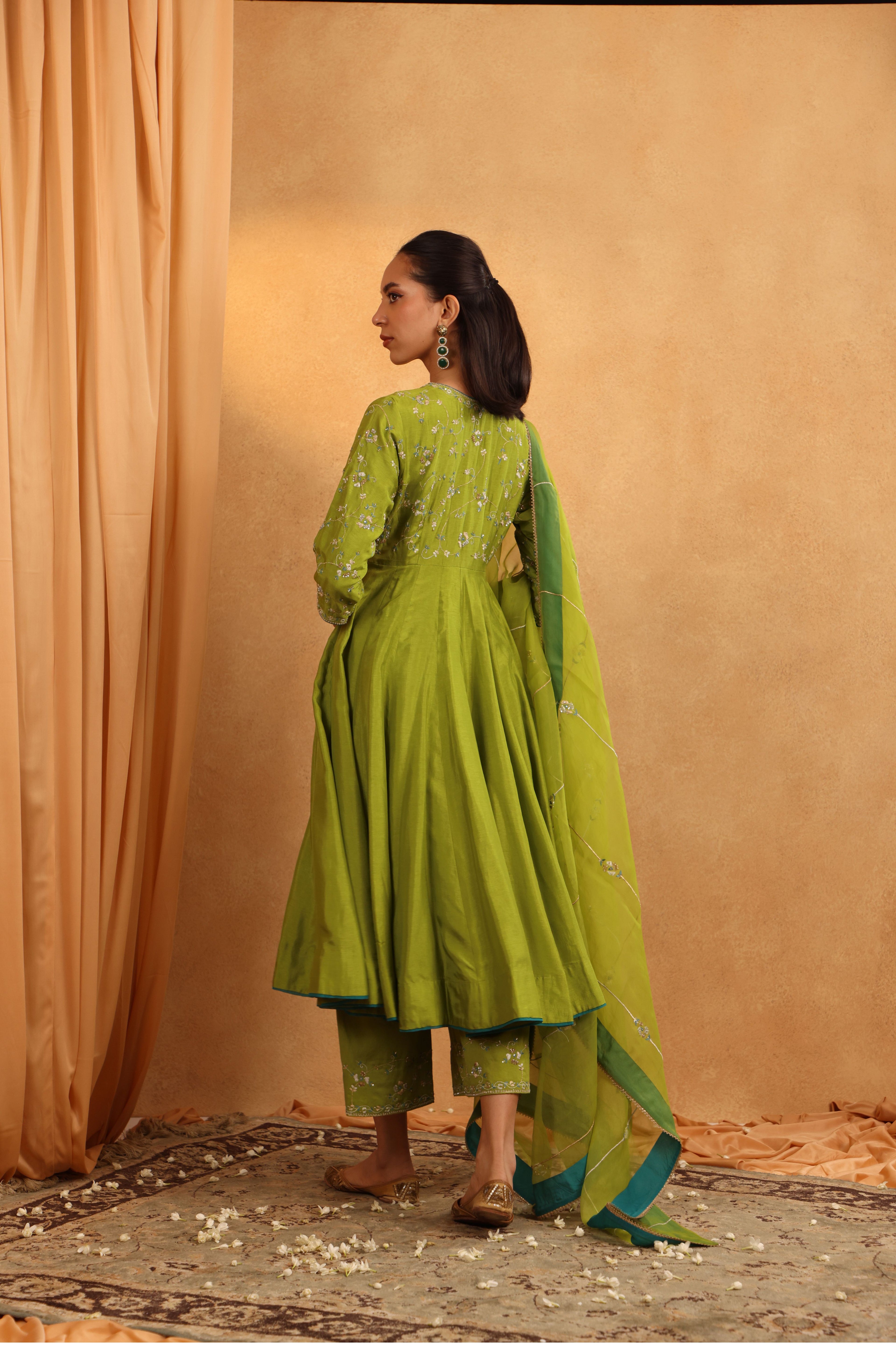 Lime Green Angrakha Suit