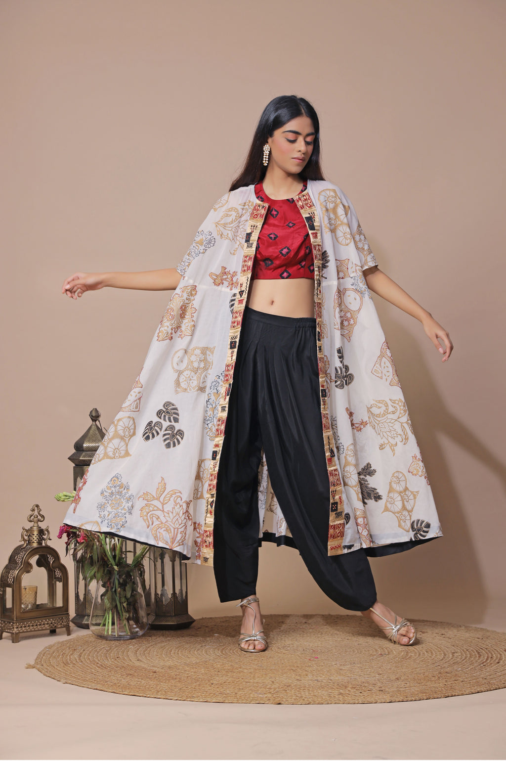 Off White Cotton Silk Cape Set