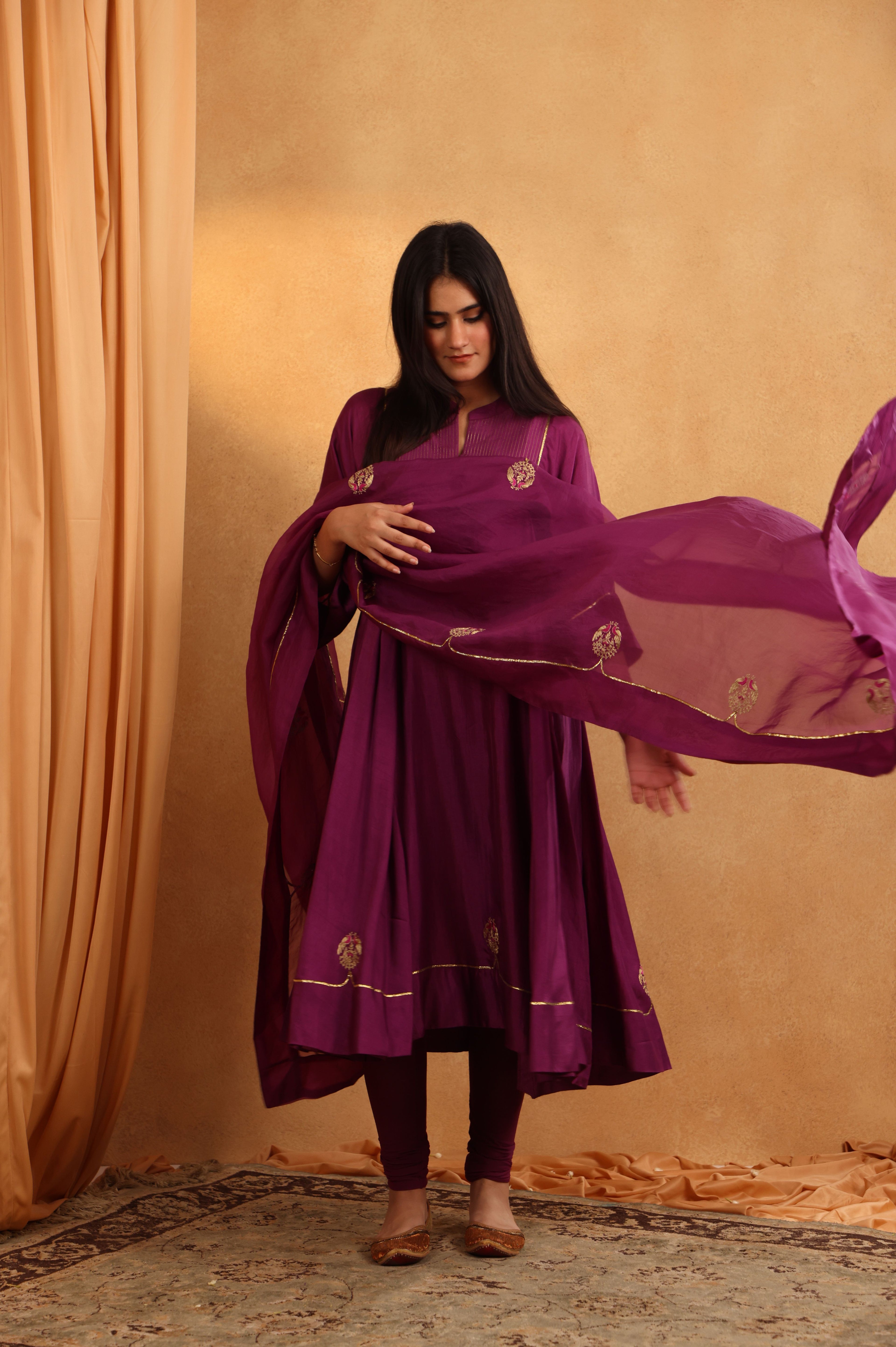 Wine Purple Silk Kurta Set