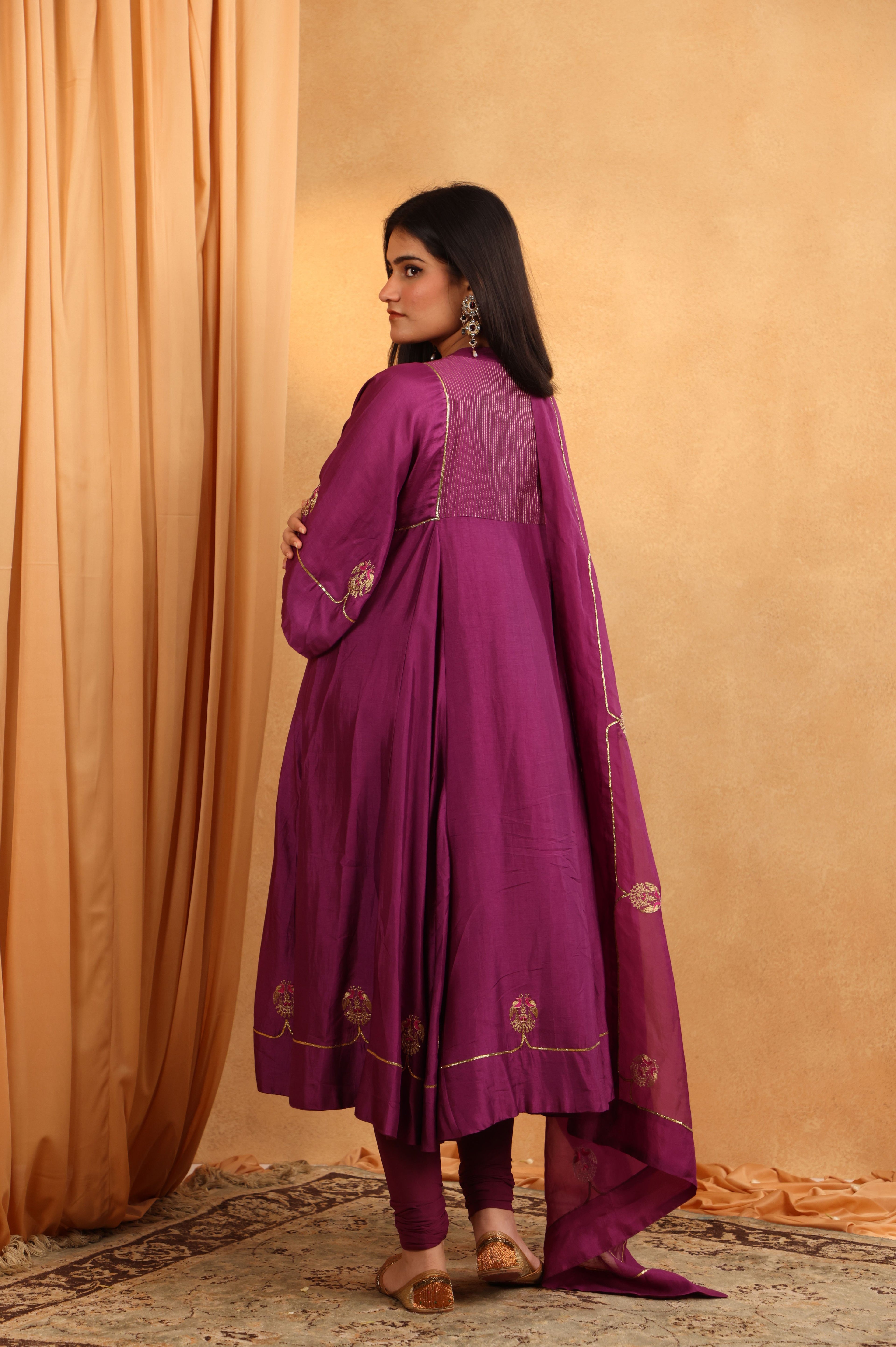 Wine Purple Silk Kurta Set