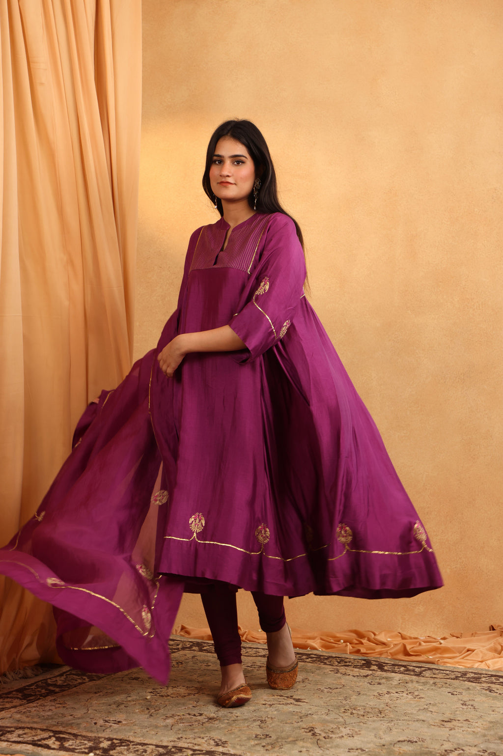 Wine Purple Silk Kurta Set