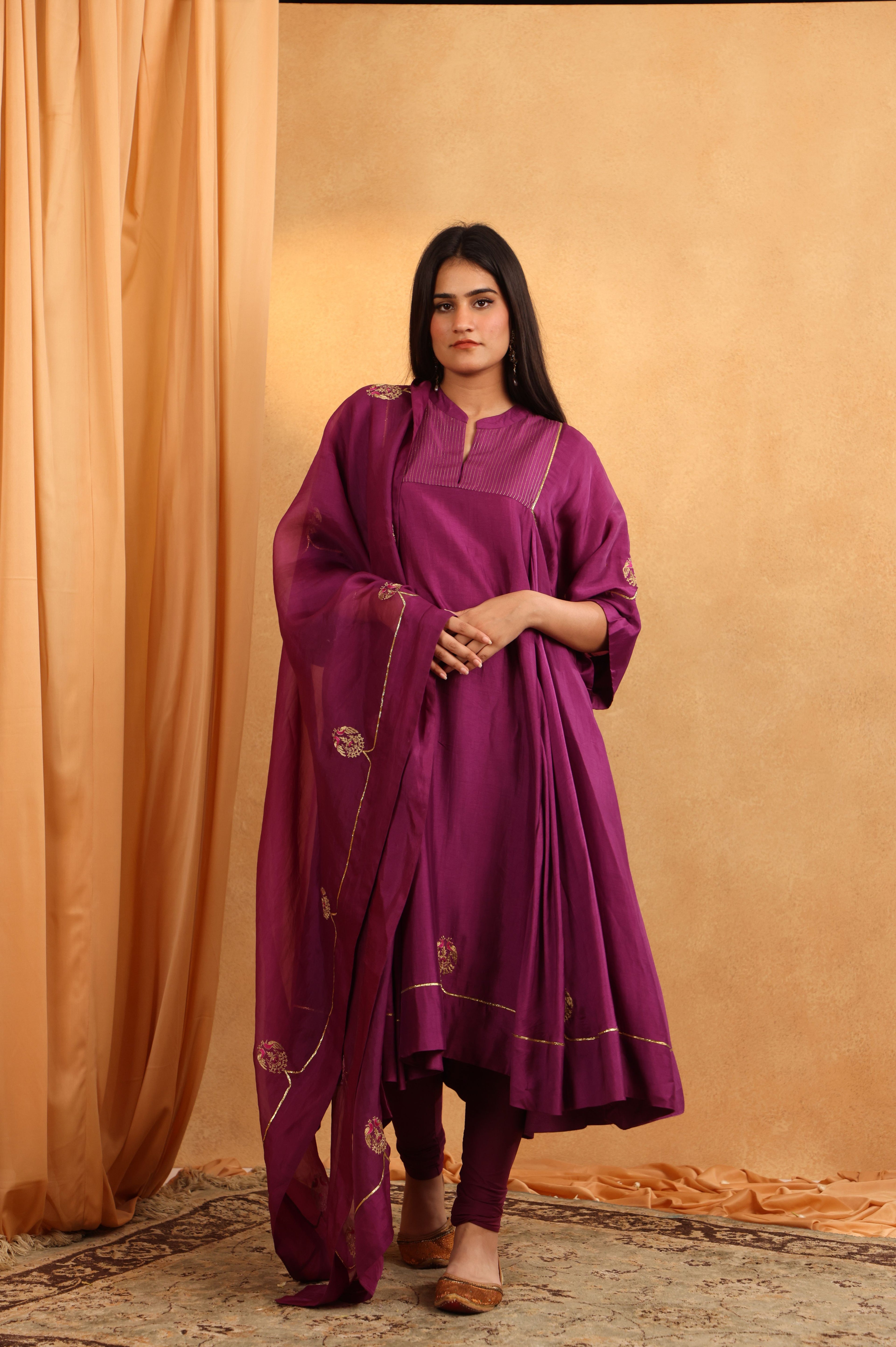 Wine Purple Silk Kurta Set