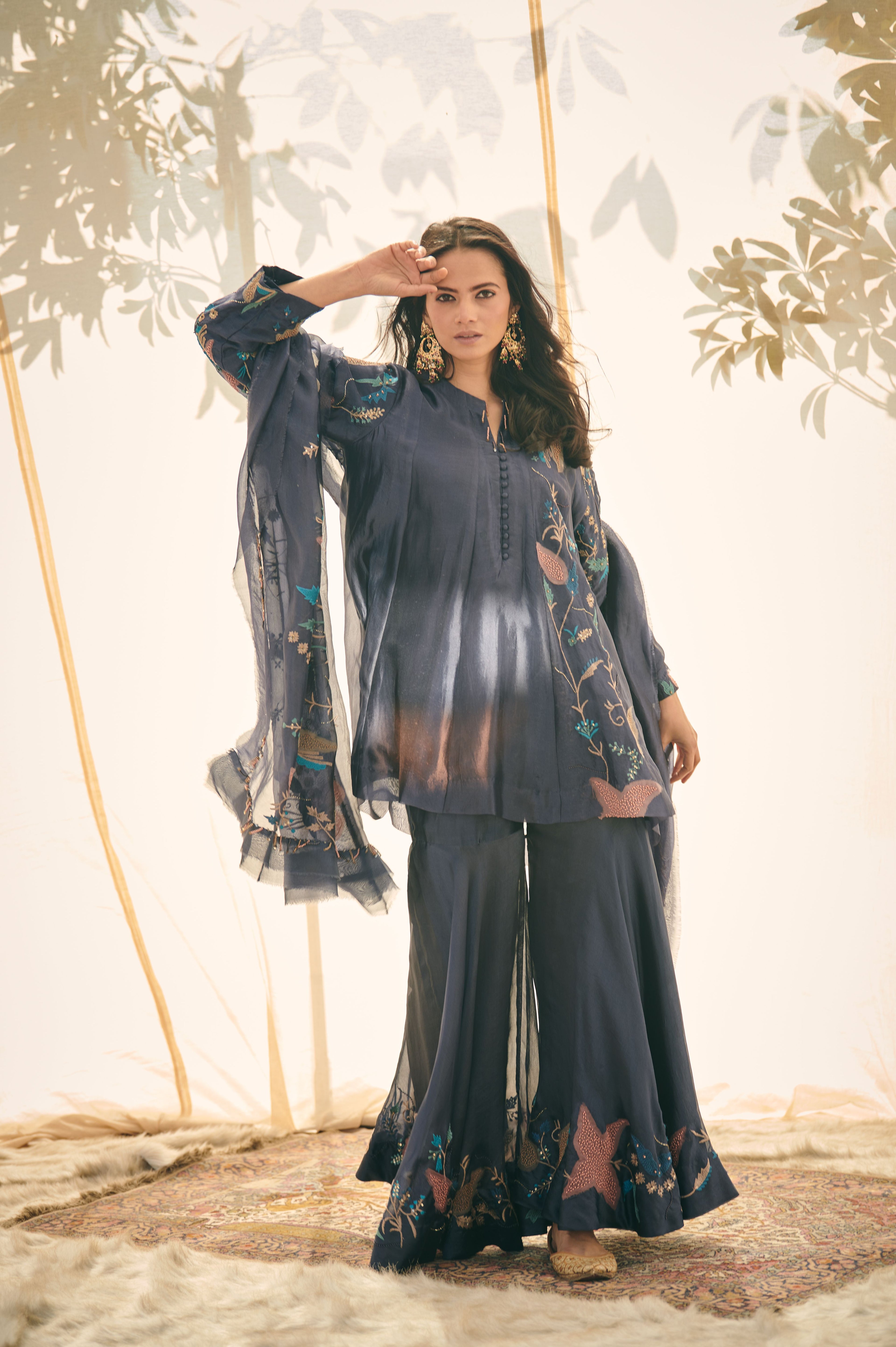 Blue Organza Sharara Set