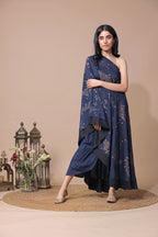 Navy Blue One Shoulder Cape Set