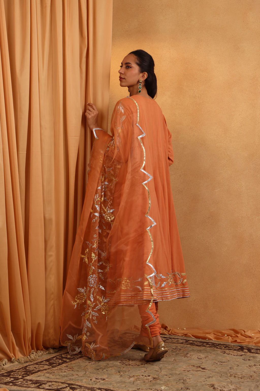 Peach Cotton Silk Anarkali