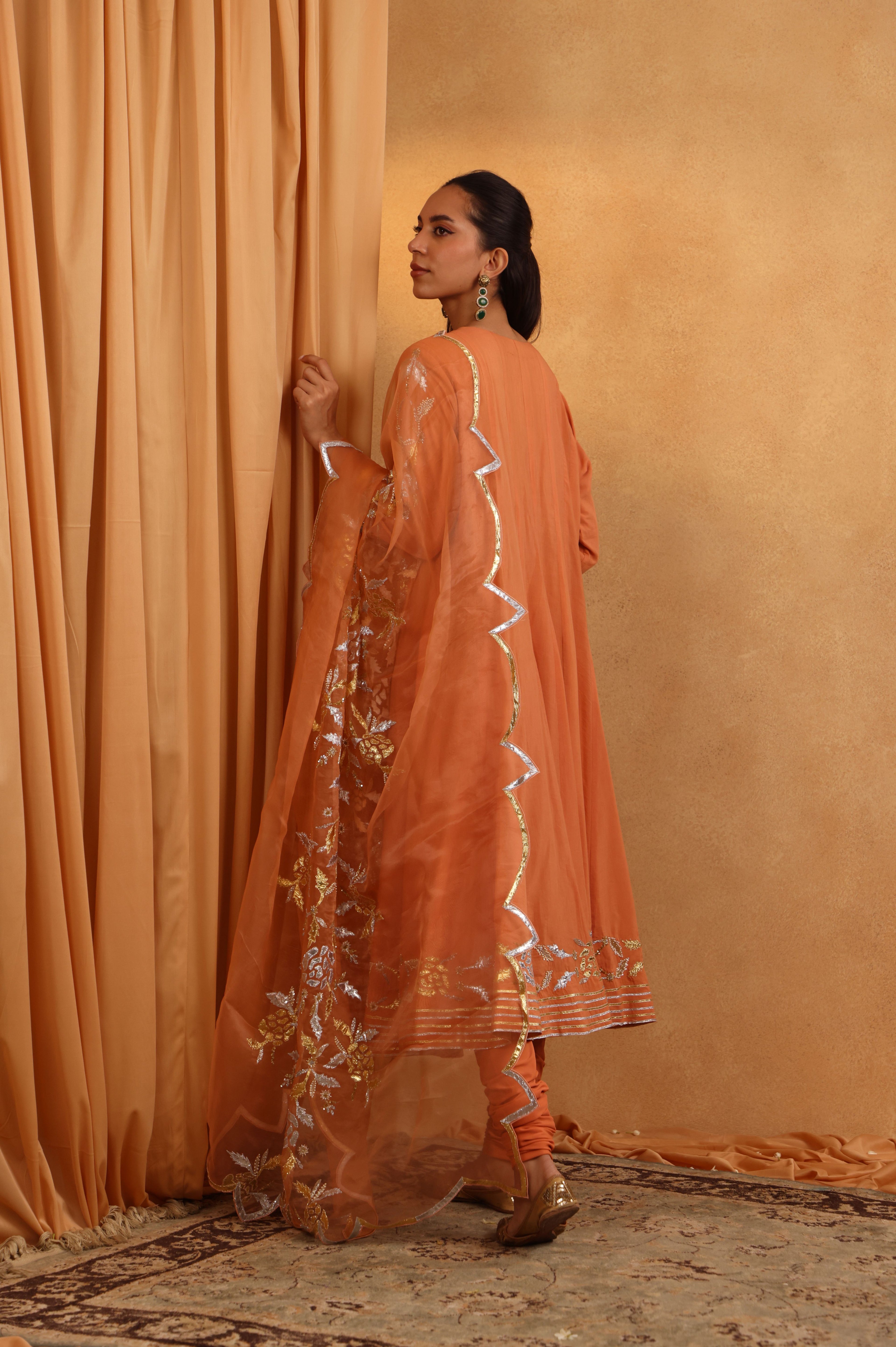 Peach Cotton Silk Anarkali