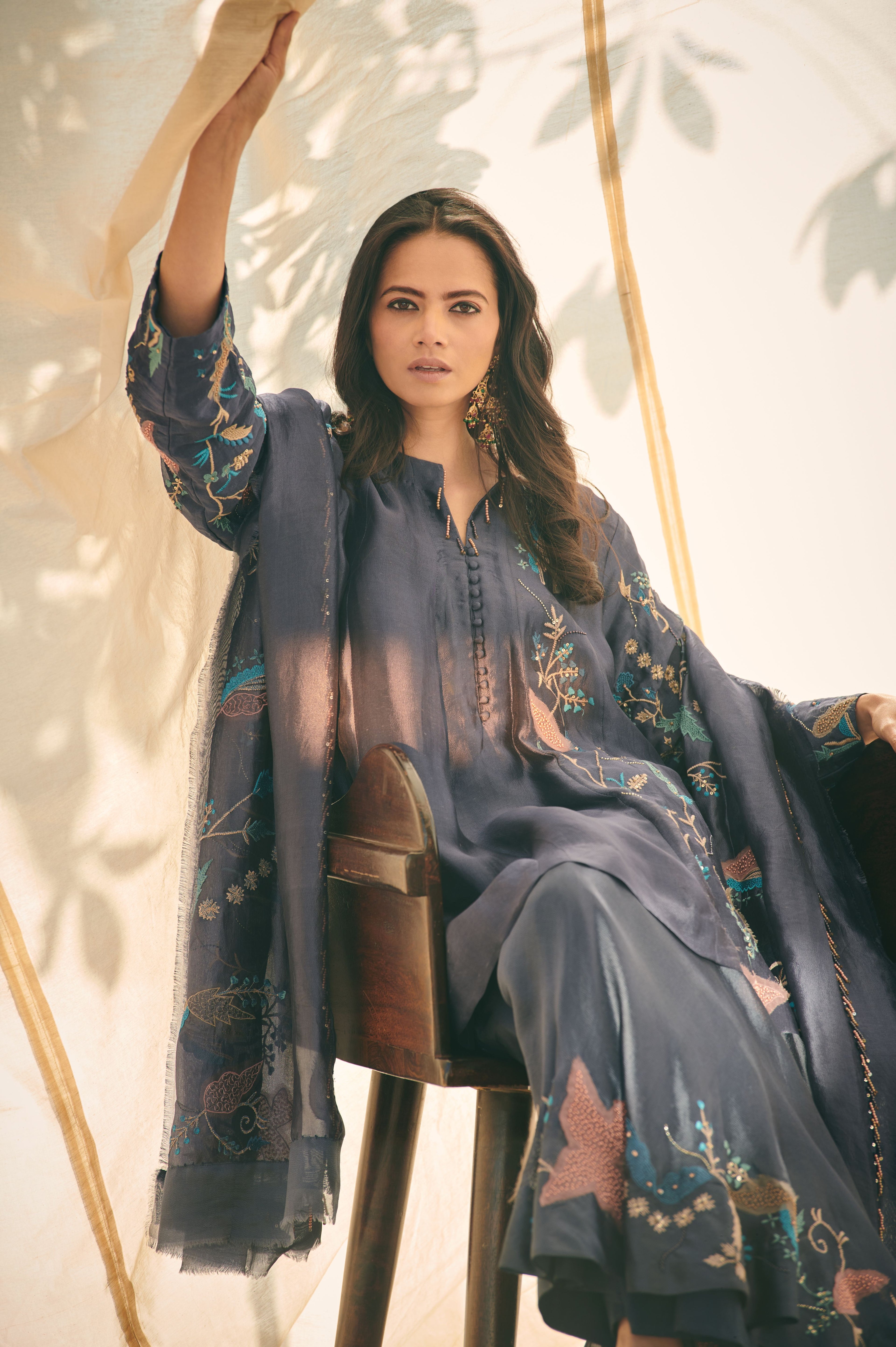 Blue Organza Sharara Set