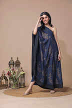 Navy Blue One Shoulder Cape Set