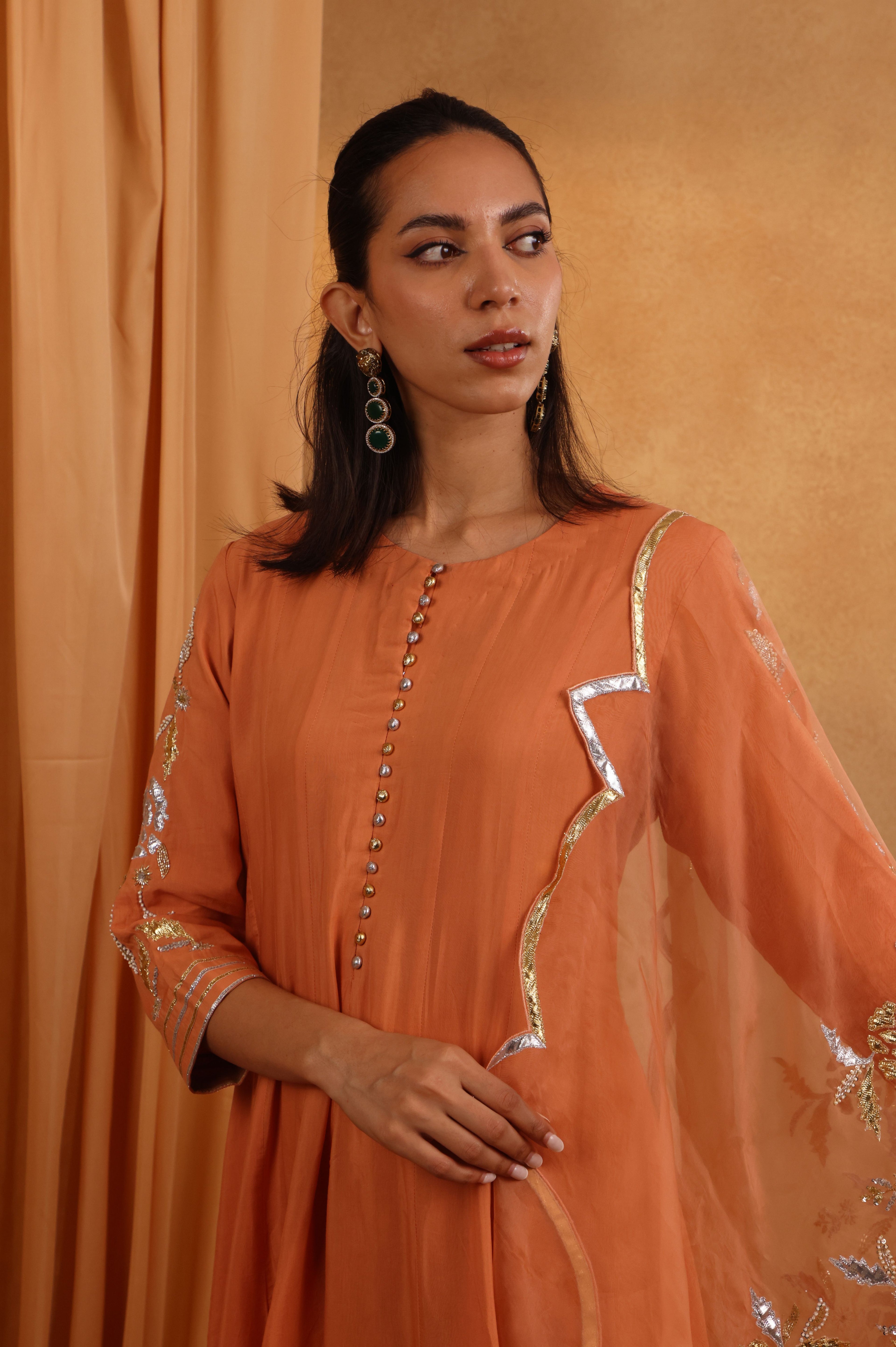 Peach Cotton Silk Anarkali