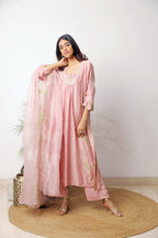 Pink Chanderi Embroidered Kurta Set