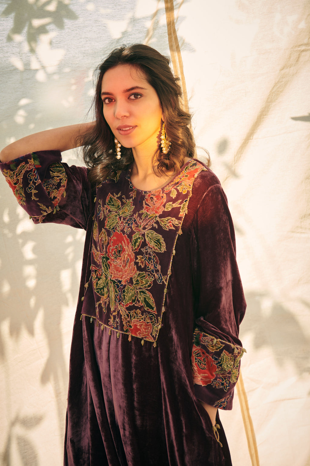 Purple Velvet Kurta Set
