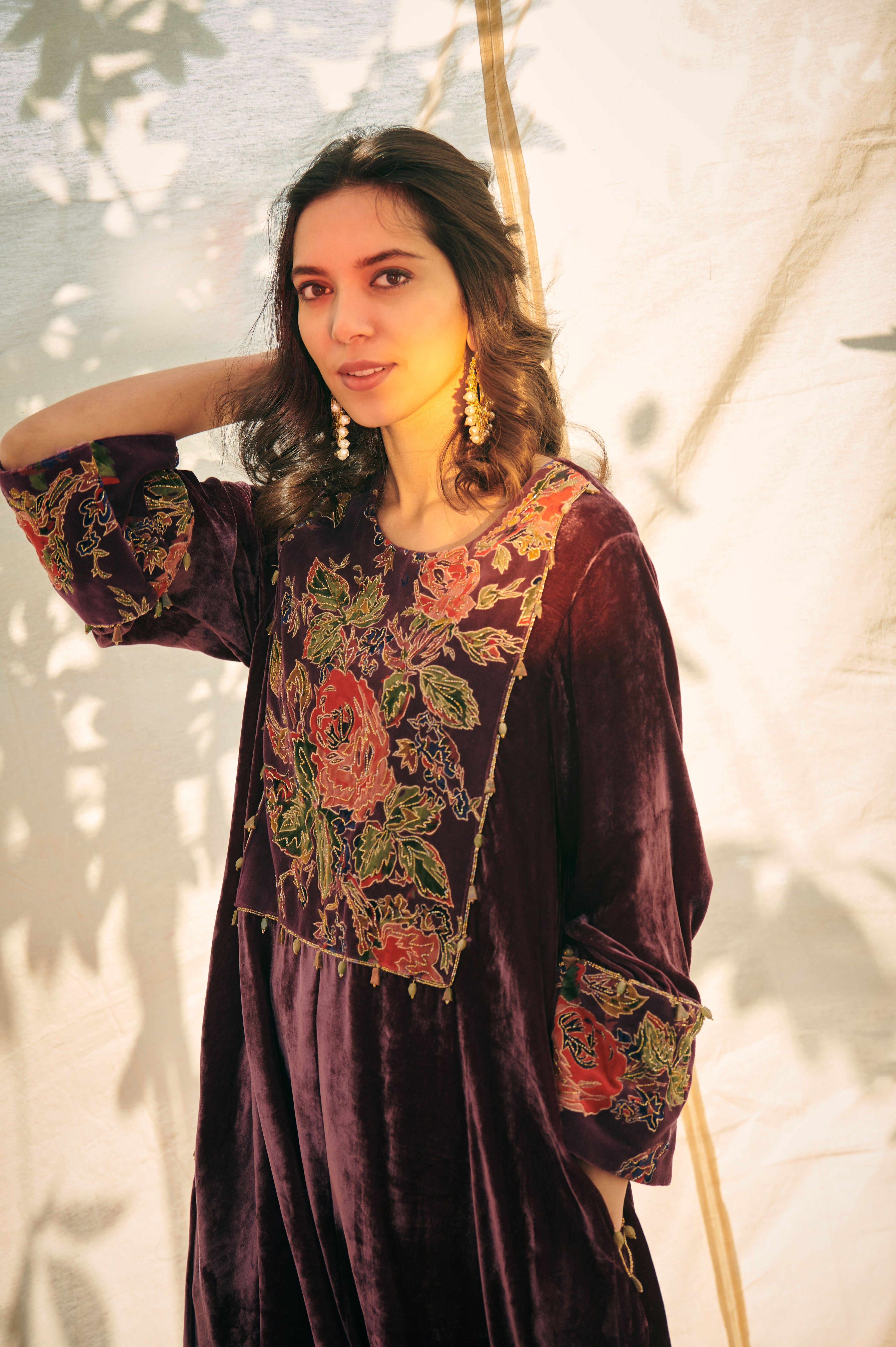 Purple Velvet Kurta Set