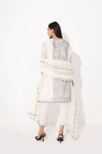 White Black Block Print Chanderi Kurta Set
