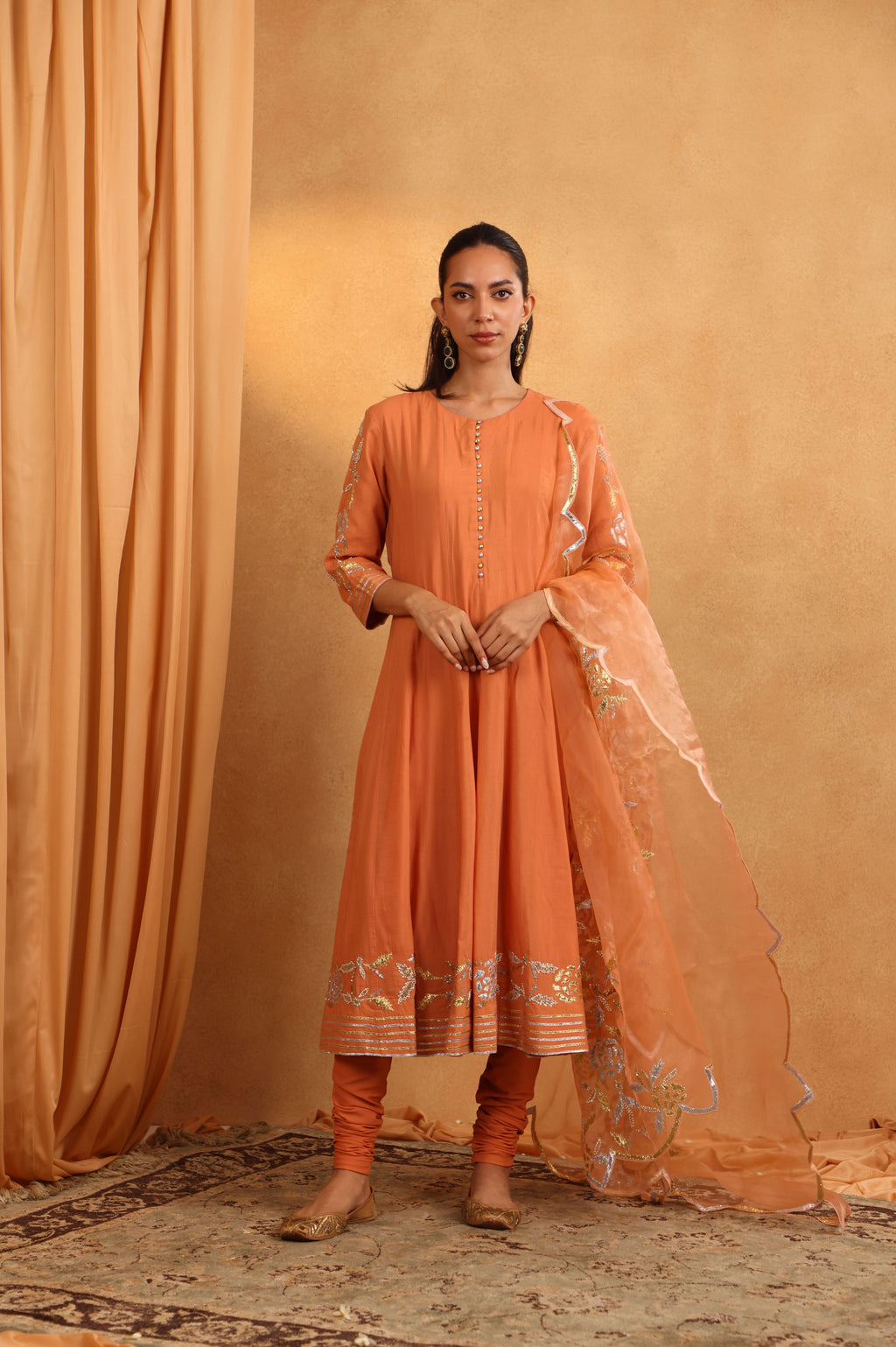 Peach Cotton Silk Anarkali