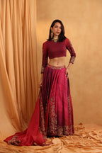 Ombre Burgundy Zardozi Lehenga Set