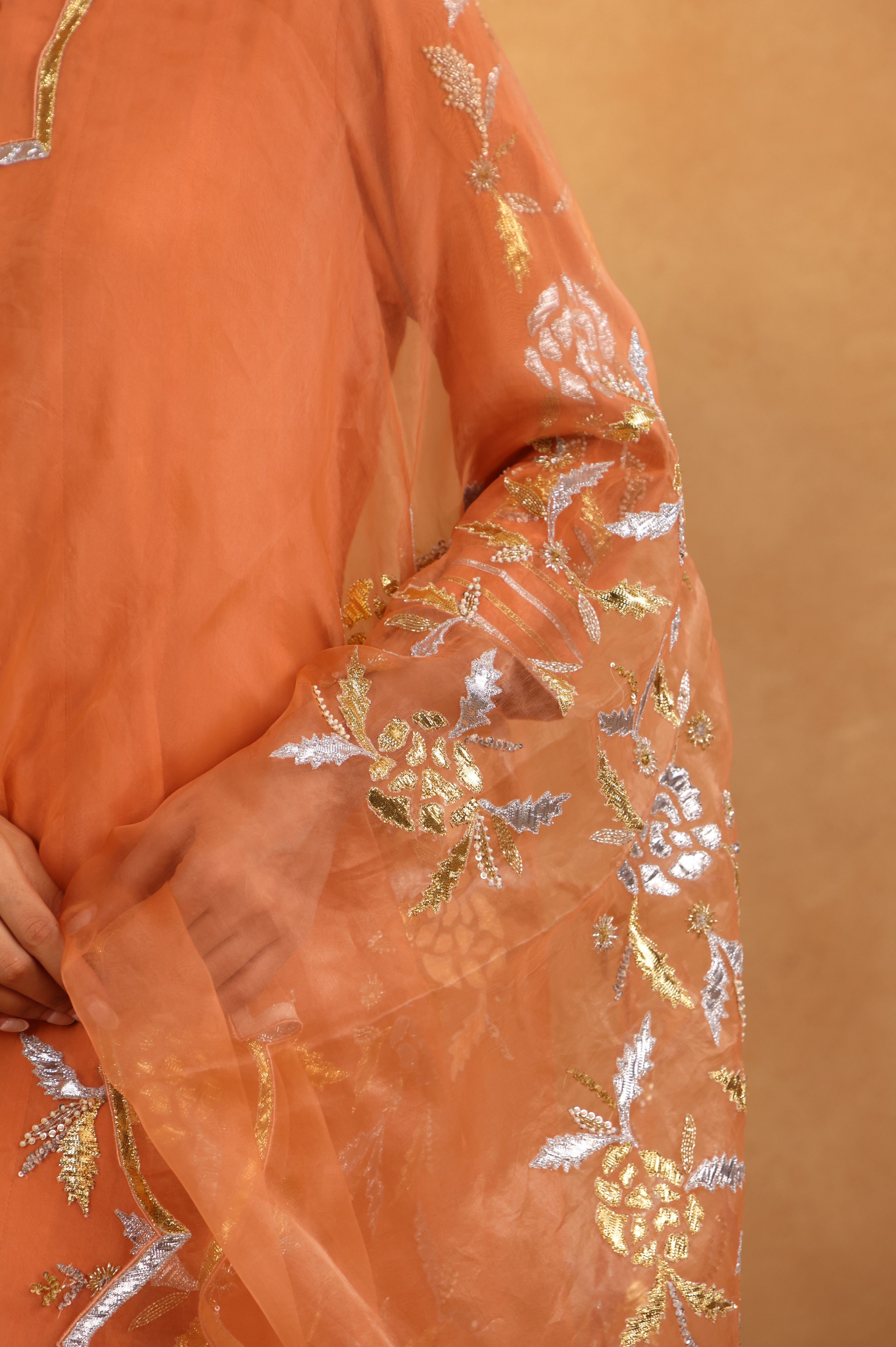 Peach Cotton Silk Anarkali