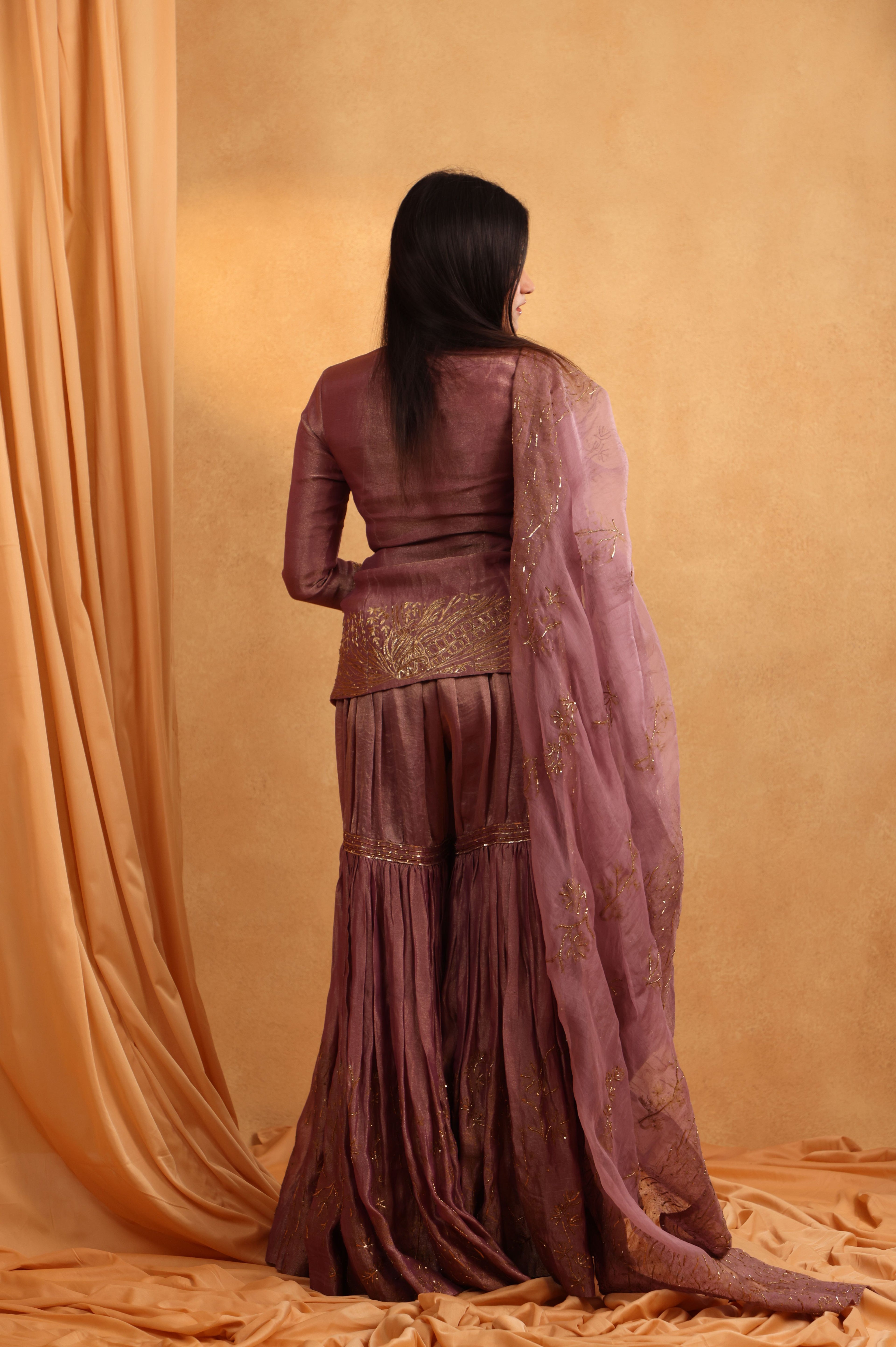 Mauve Tissue Sharara Set