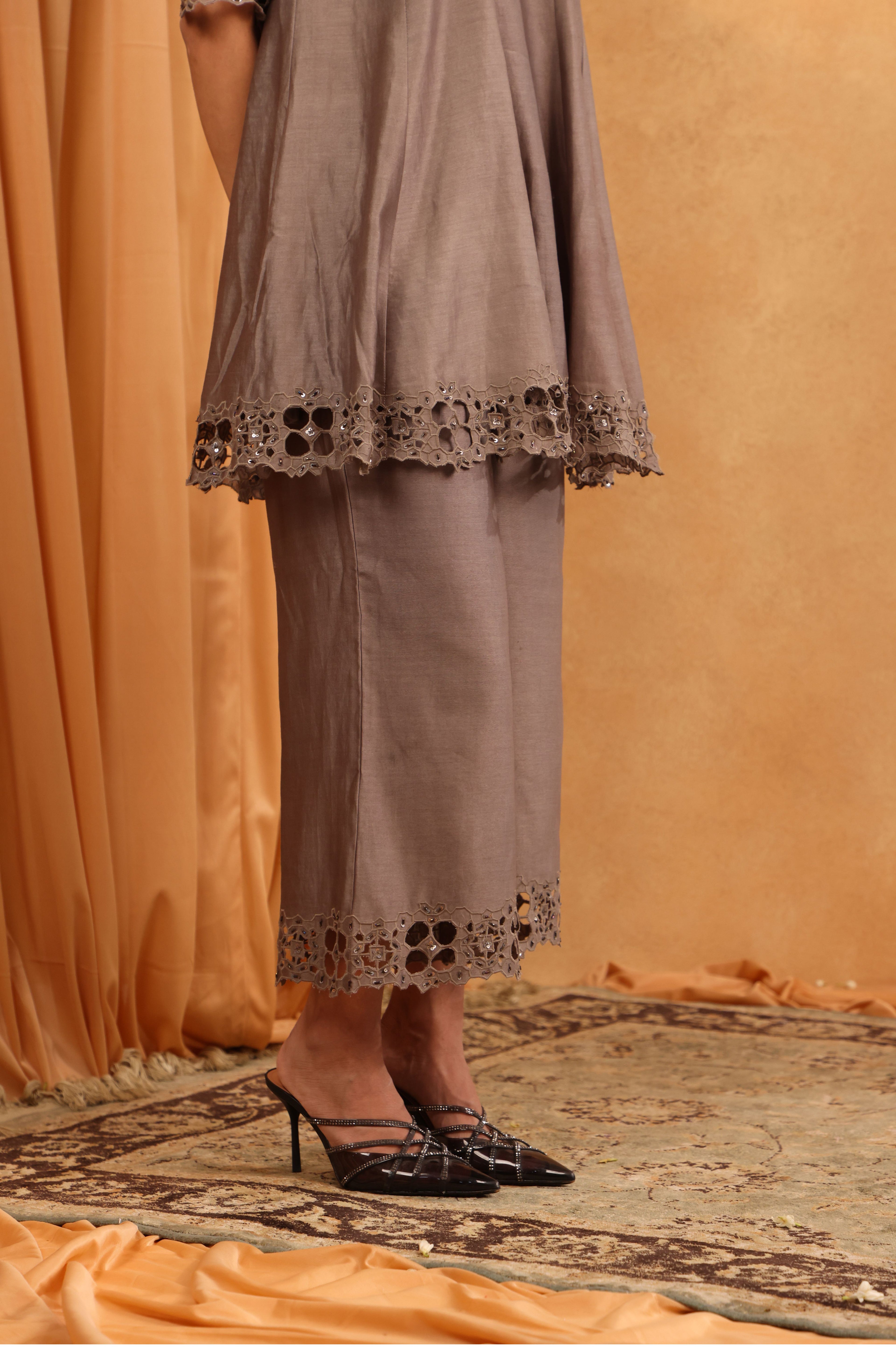 Dark Grey Chanderi Shirt Set