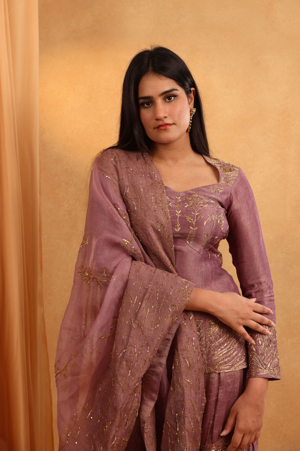 Mauve Tissue Sharara Set