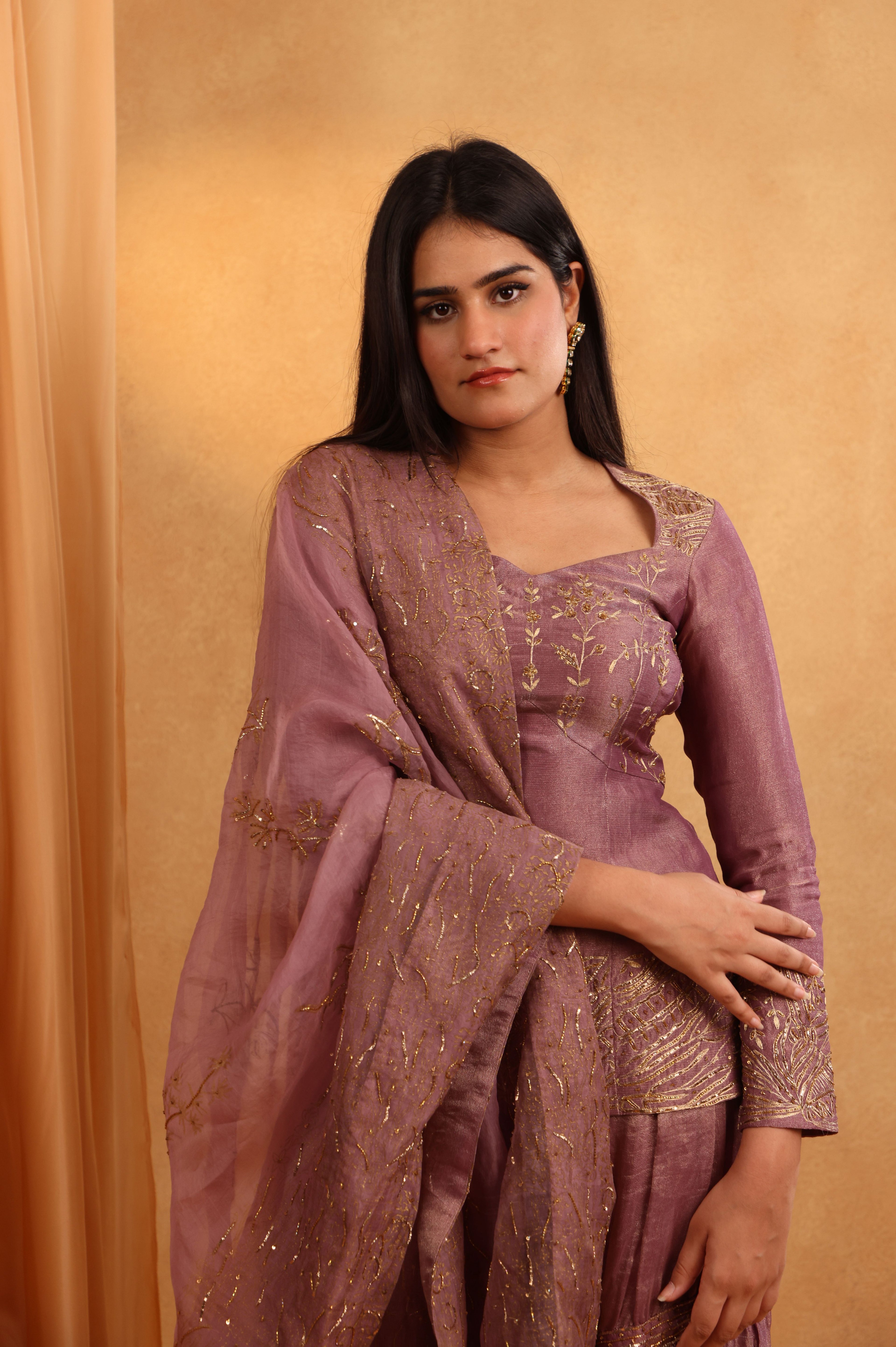 Mauve Tissue Sharara Set