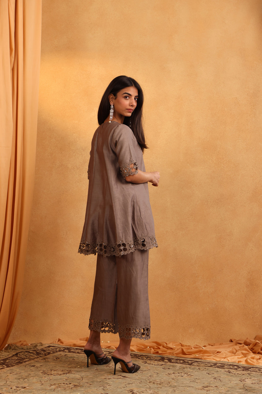 Dark Grey Chanderi Shirt Set