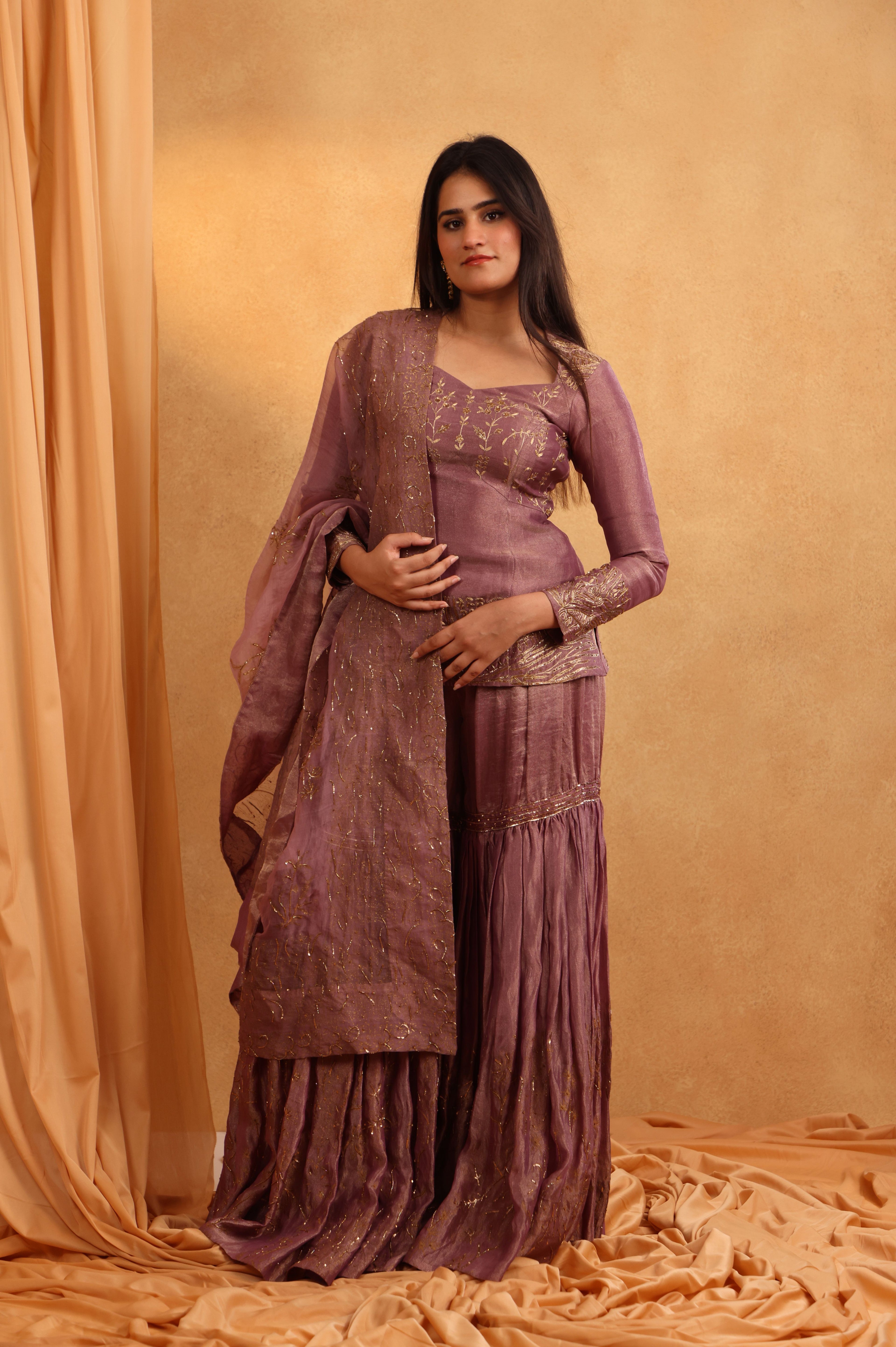 Mauve Tissue Sharara Set