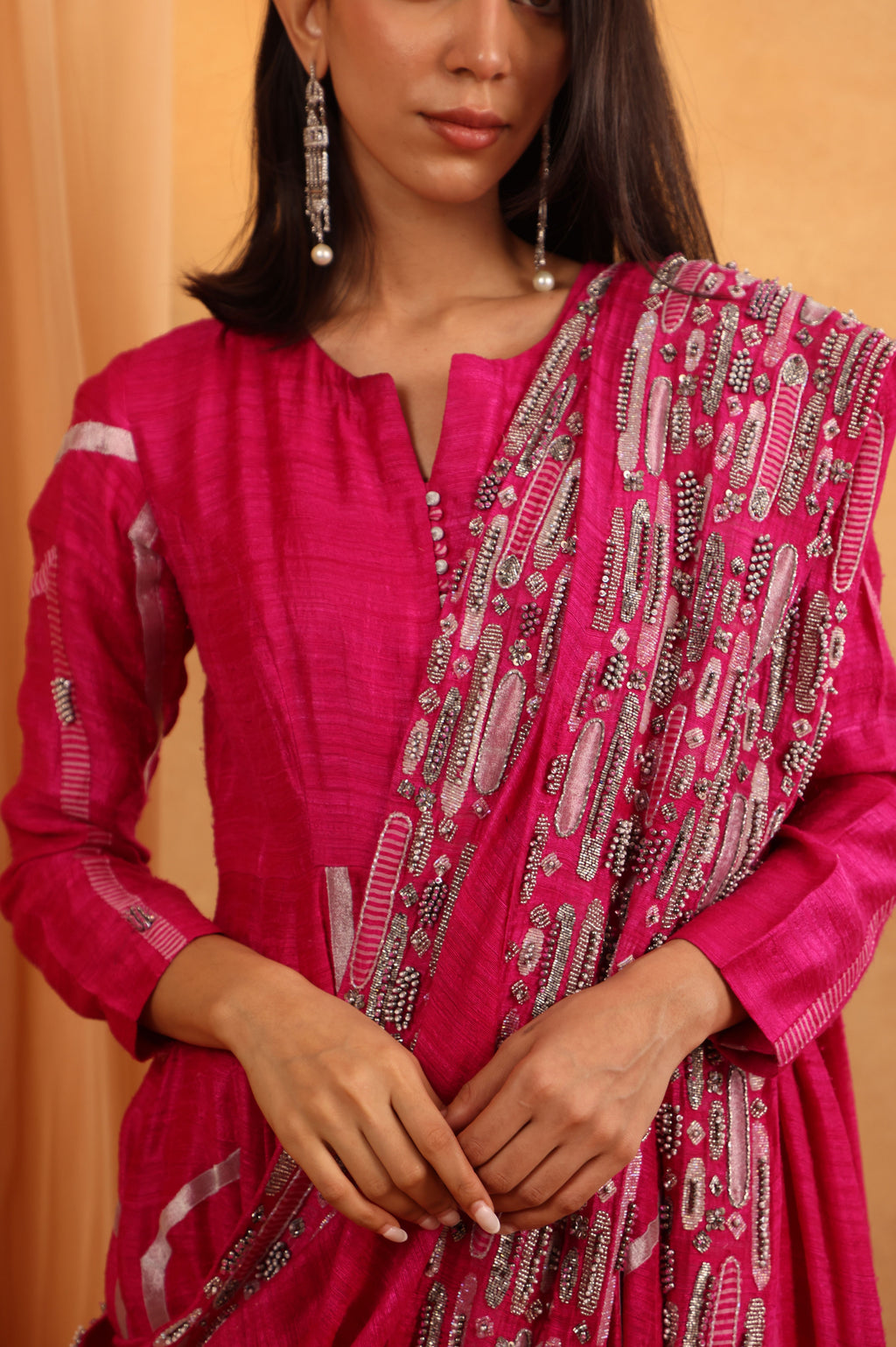 Magenta Silk Anarkali Set