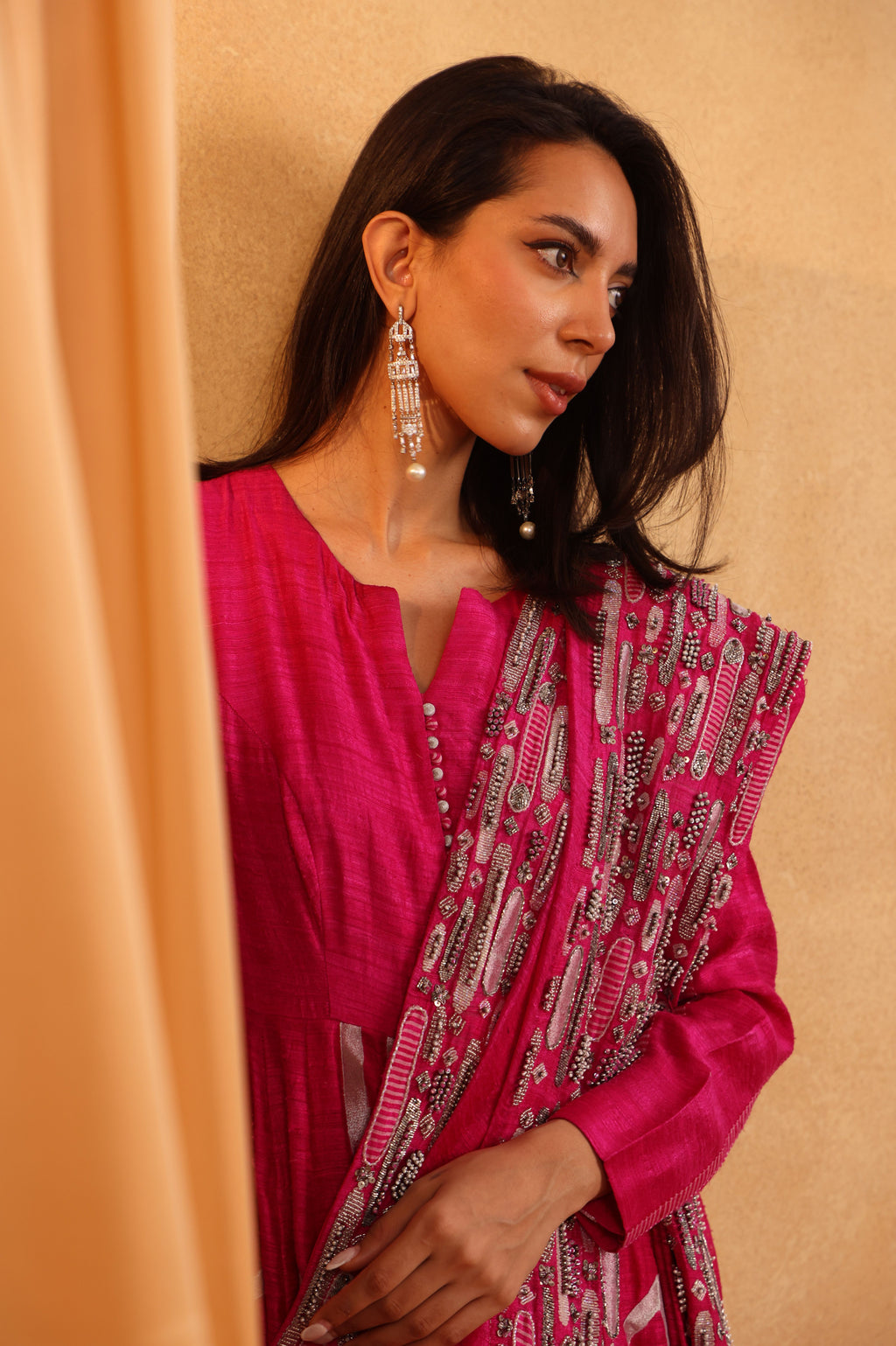 Magenta Silk Anarkali Set